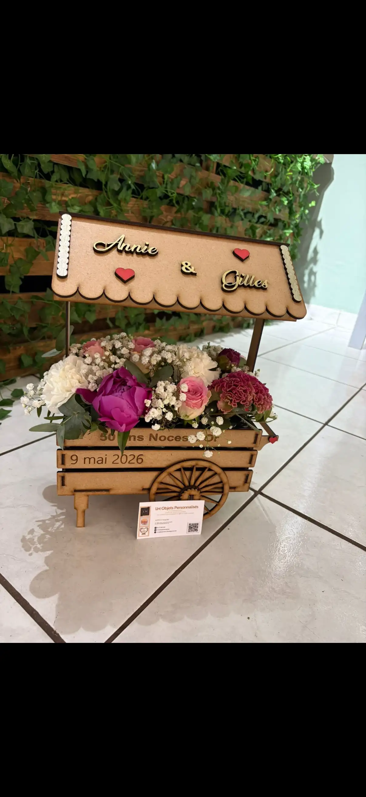 Charette fleurie personnalisée